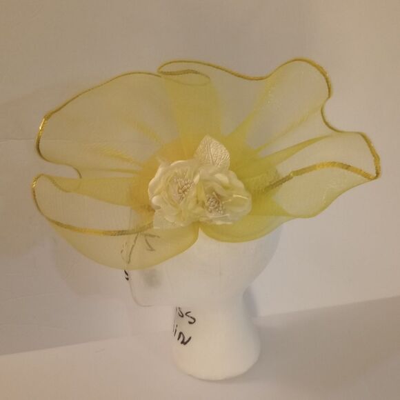 🆕👒 Vintage French Style Fascinator Church Hat - Yellow - Picture 4 of 7